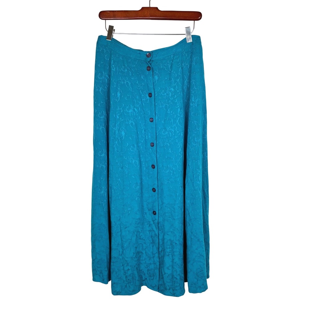 Vtg 90s Skirt Sz M/L Teal Midi Minimalist Pull On Fairy Cottage Flowy Turquoise